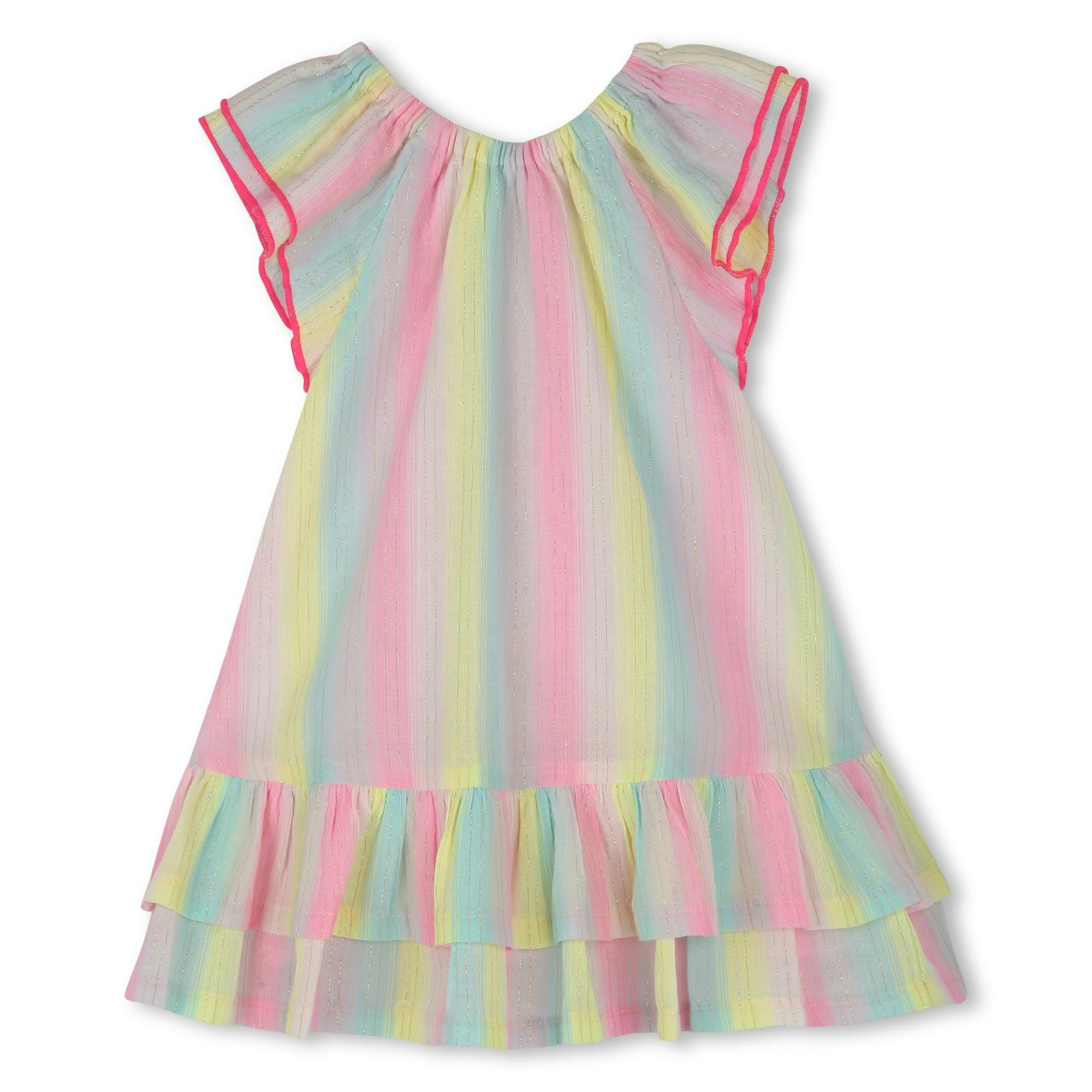 Multicolored Ruffle Sleeve Striped Dress Set