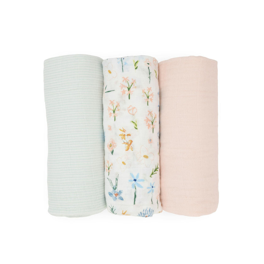 Cotton Muslin Swaddle Blanket 3 Pack - Pastel Petals