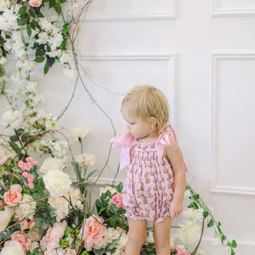 Pink Chocolate Bunny Smocked Bubble