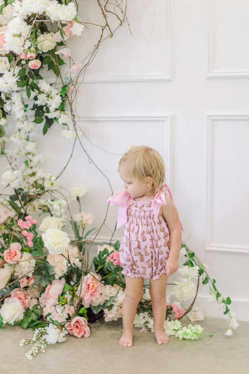 Pink Chocolate Bunny Smocked Bubble