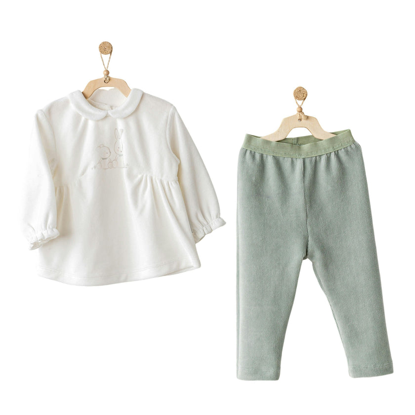 Green Velvet Ruffle Outfit
