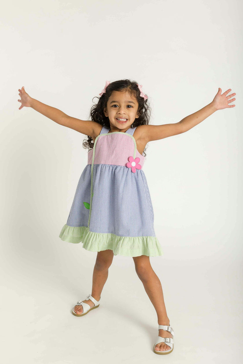 Seersucker Dress With Flower
