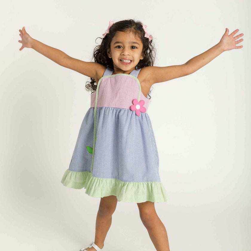Seersucker Dress With Flower