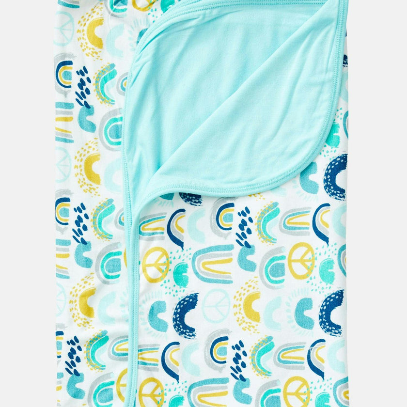 Stretchy Oversized Blanket - Rainbows Blue