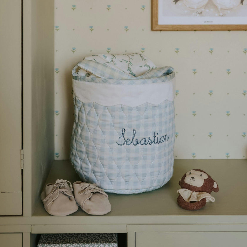 Quilted Storage Basket - Blue Gingham