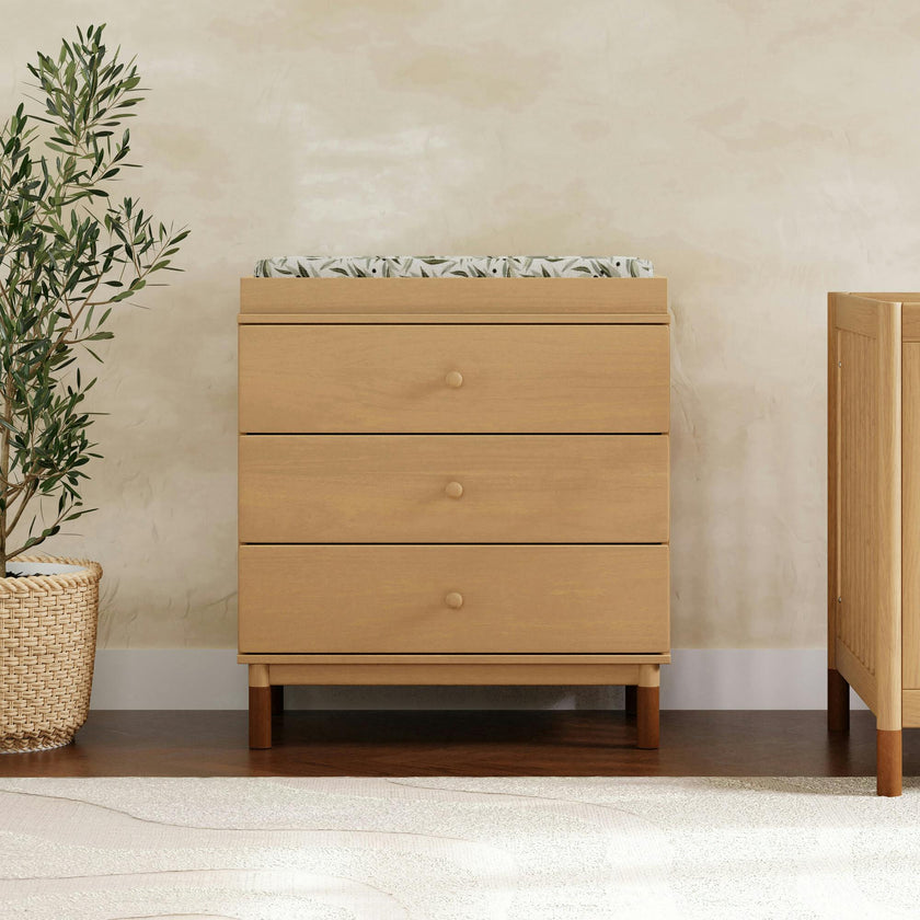 Gelato 3-Drawer Changer Dresser with Vegan Tan Leather Feet