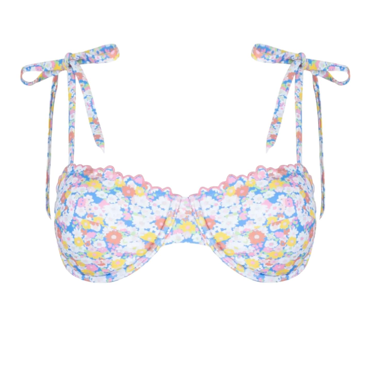 women's jasmine blossom cup bikini top with tie straps