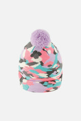 Winter Knit Hat With Pompom Coral Camouflage