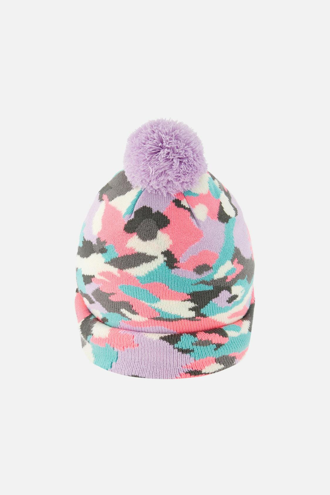 Winter Knit Hat With Pompom Coral Camouflage