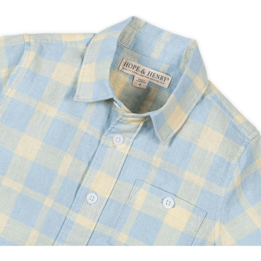 Linen Short Sleeve Shirt, Blue