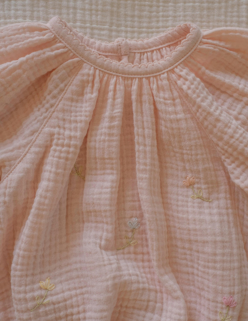 Gauze Romper in Embroidered Flowers