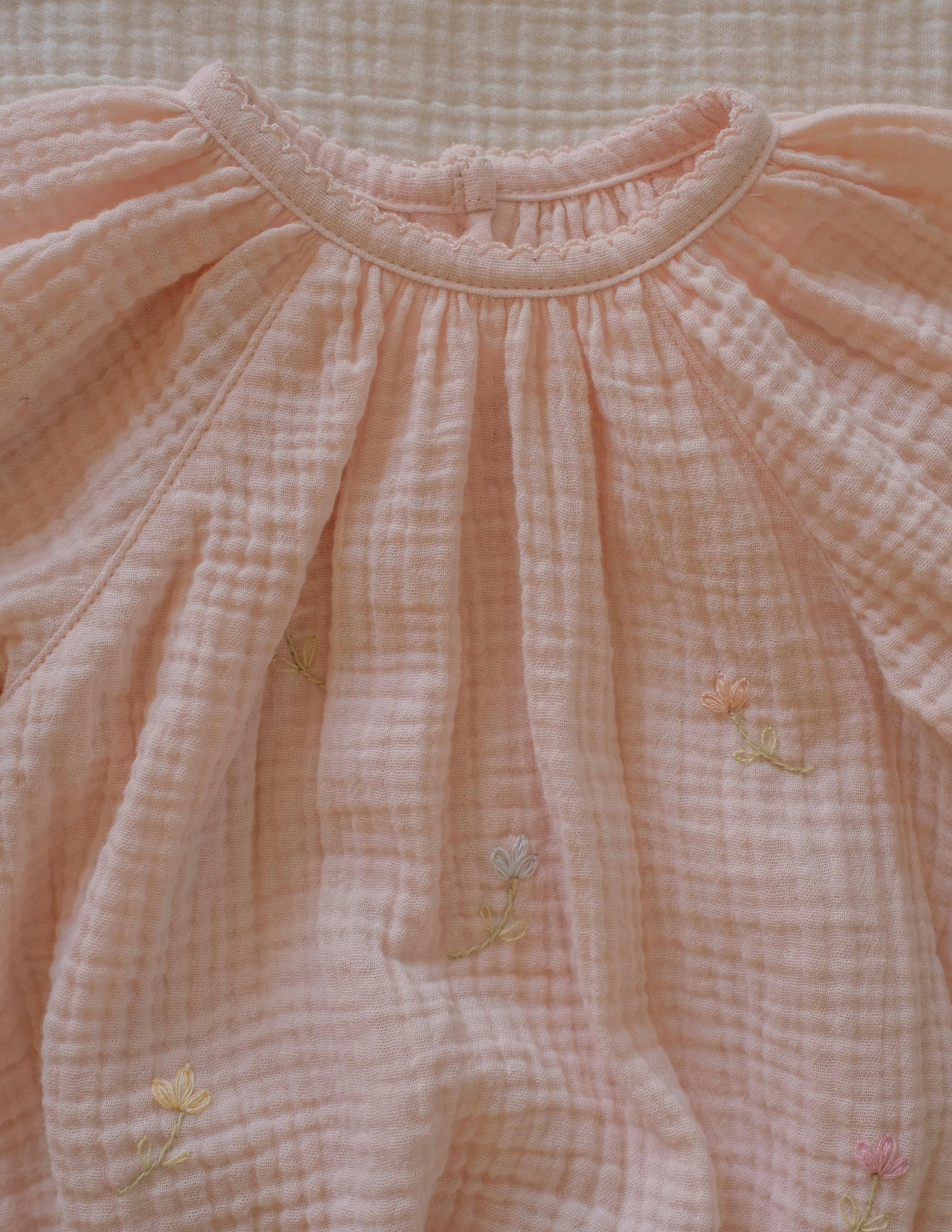 Gauze Romper in Embroidered Flowers