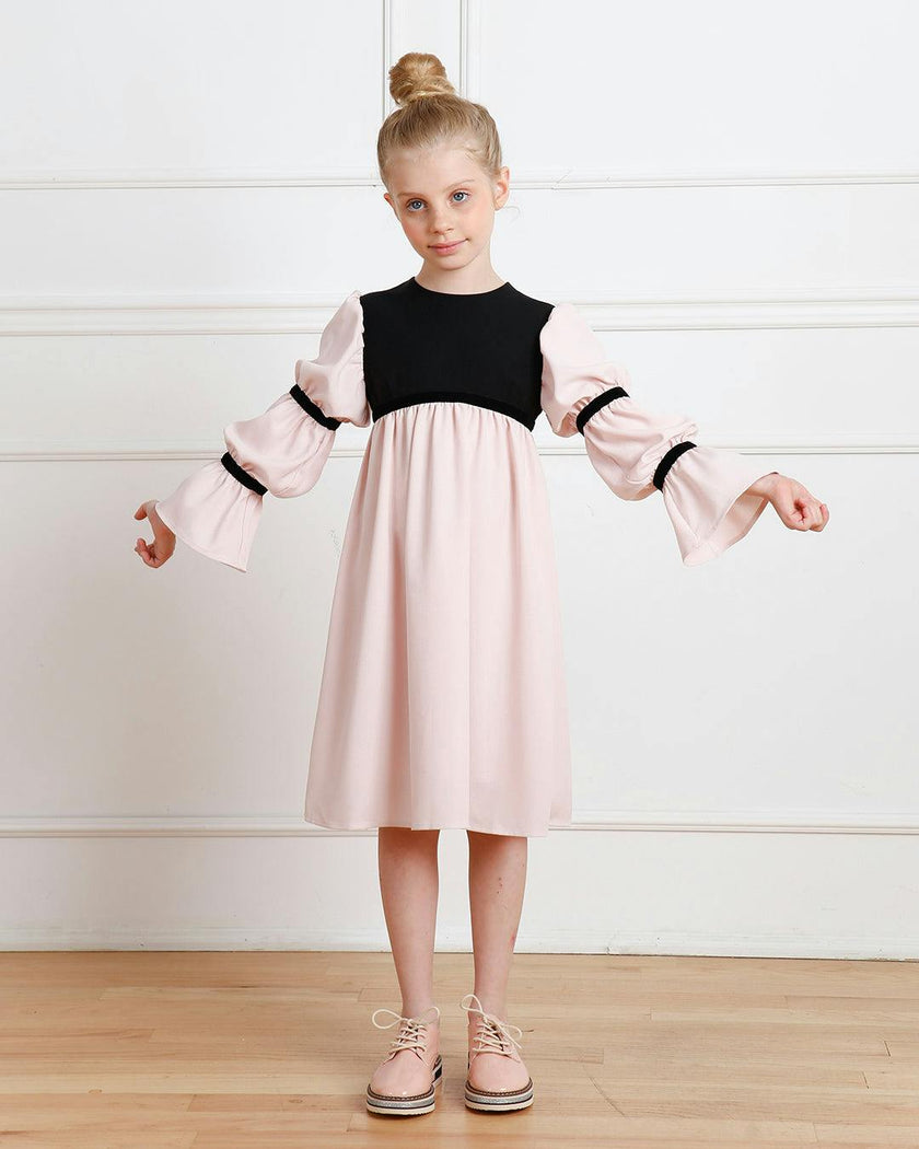 Bella dress (pink with golden embroidery blooms)