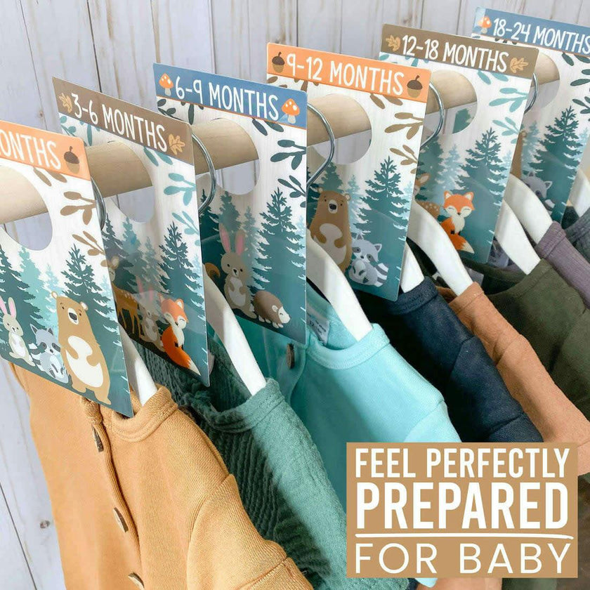 6-Piece Woodland Baby Closet Dividers & 6-Piece Nursery Wall Art Prints Baby Shower Gift