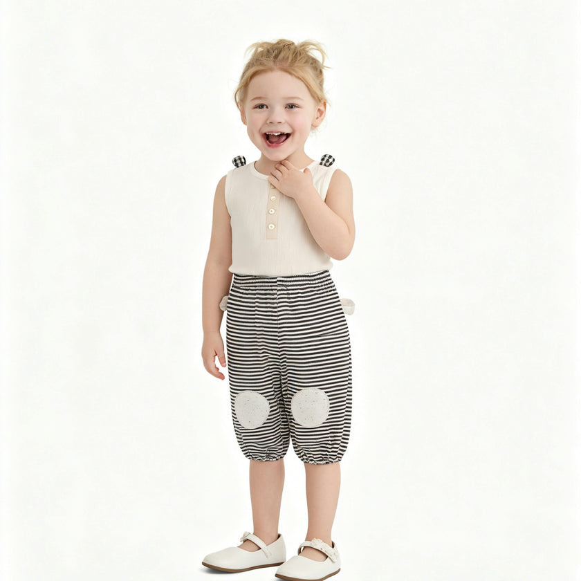 Cream Top & Striped Pants Set