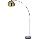Arquer Arc Floor Lamp With Gold Shade And Black Marble Base