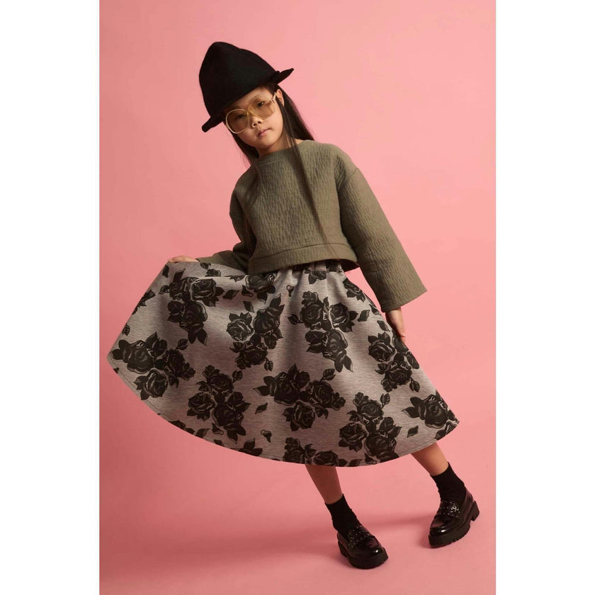 Black Flower Neoprene Skirt
