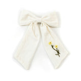 Halo Luxe Felicity Summer Soiree Linen Floral Embroidered Bow Hair Clip - White / Yellow