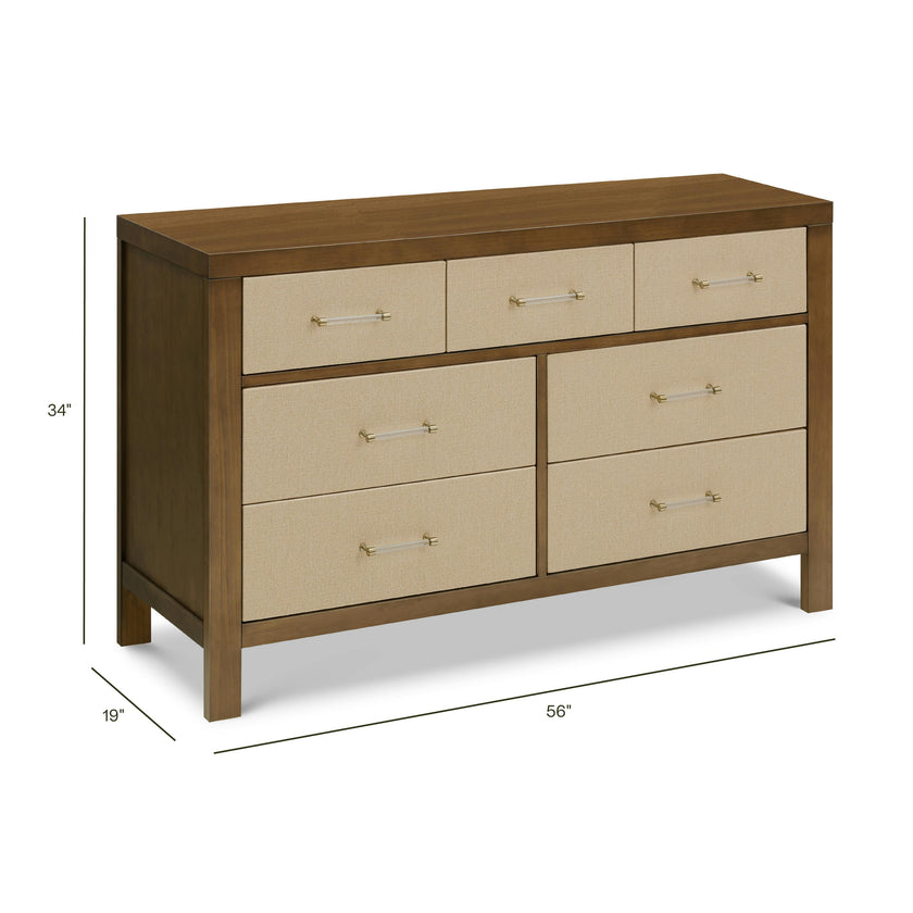 Eloise 7-Drawer Wide Assembled Dresser (56") in Natural Walnut & Performance Sand Eco-Weave
