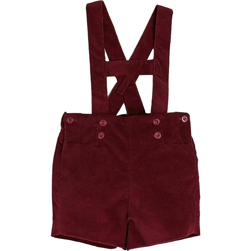 Velvet Button Detail Shorts with Braces in Burgundy (18mths-4yrs)