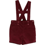 Velvet Button Detail Shorts with Braces in Burgundy (18mths-4yrs)