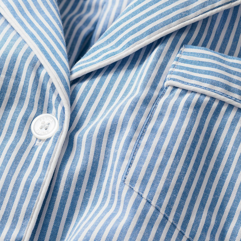 Women's Twill Pajama Set in French Blue Stripes