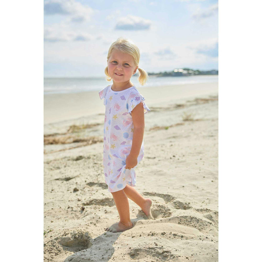 Printed Angel Sleeve Dress - Sea Shells
