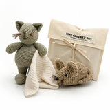 Cat and Mouse Gift Box 🐭 100% organic cotton crochet rattle and plush lovey