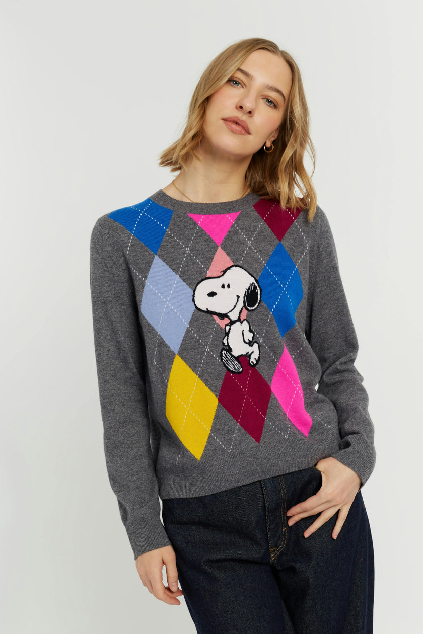 Wool-Cashmere Snoopy Argyle Sweater