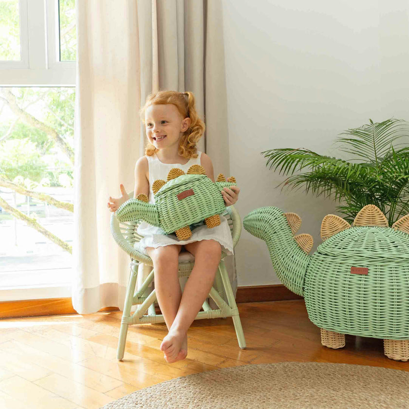 Handcrafted - Dinosaur Storage Basket Mint Green (Small) - Rattan Wicker