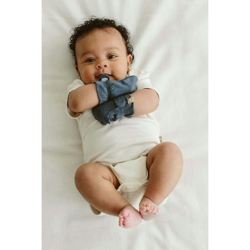 STAY ON 3-PACK MITTS | INDIGO + GRIDLOCK + DESERT MIST — Bamboo Organic Cotton Blend, 0–6M
