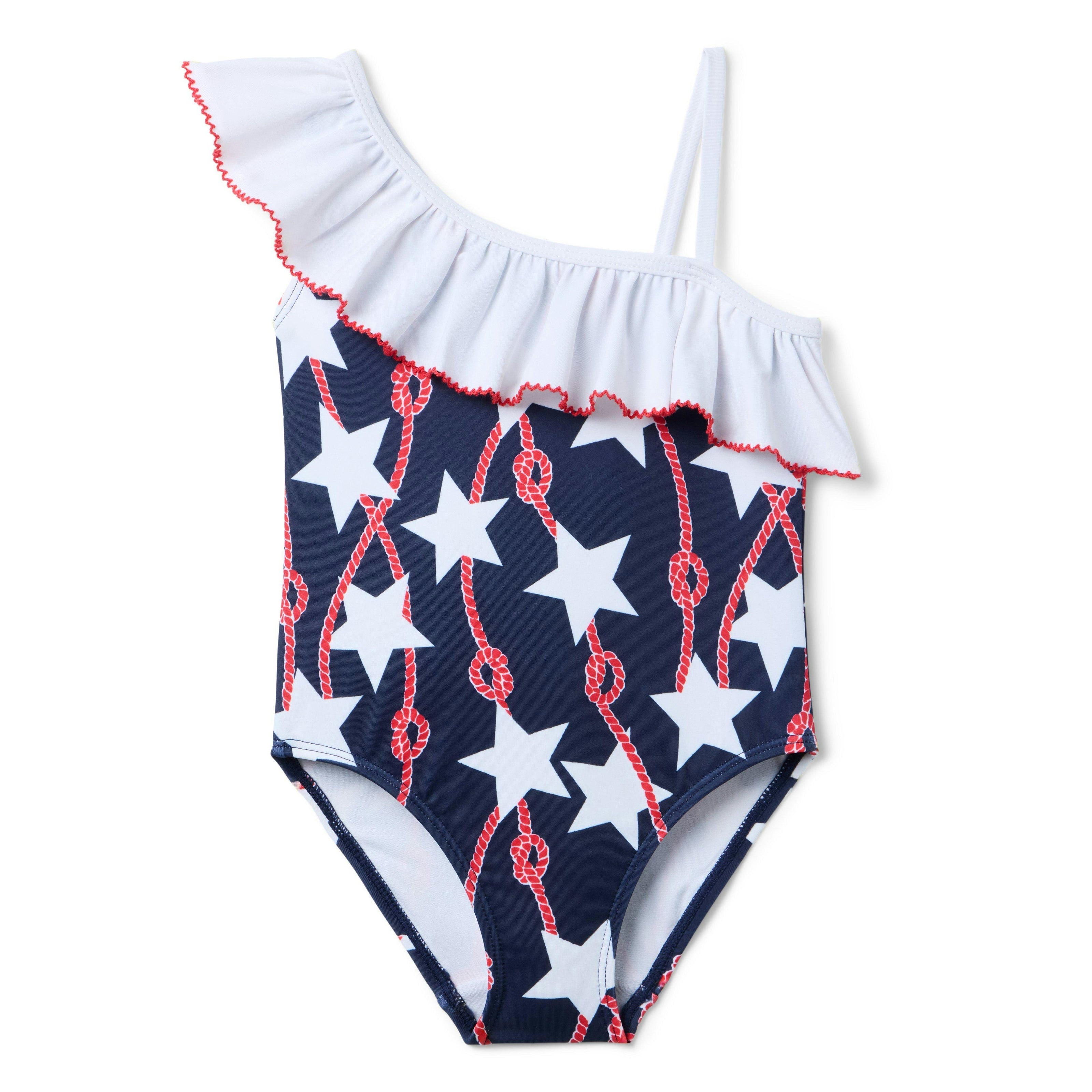 Star Ruffle Shoulder Swimsuit, multicolor