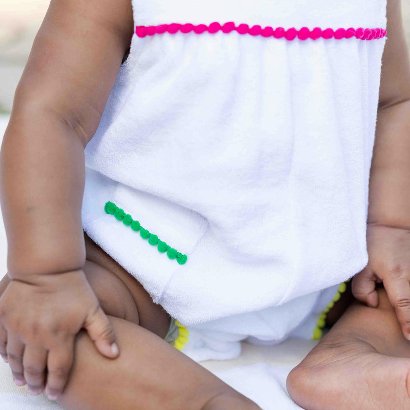 Terry Romper With Pom Poms