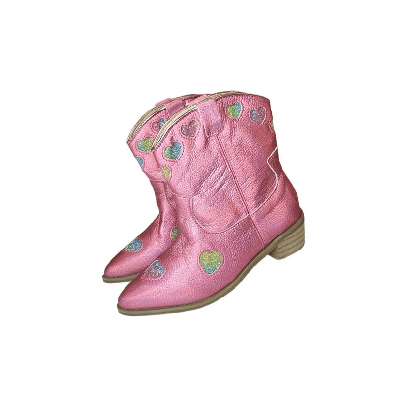 Pink Iridescent Heart Cowgirl Boots