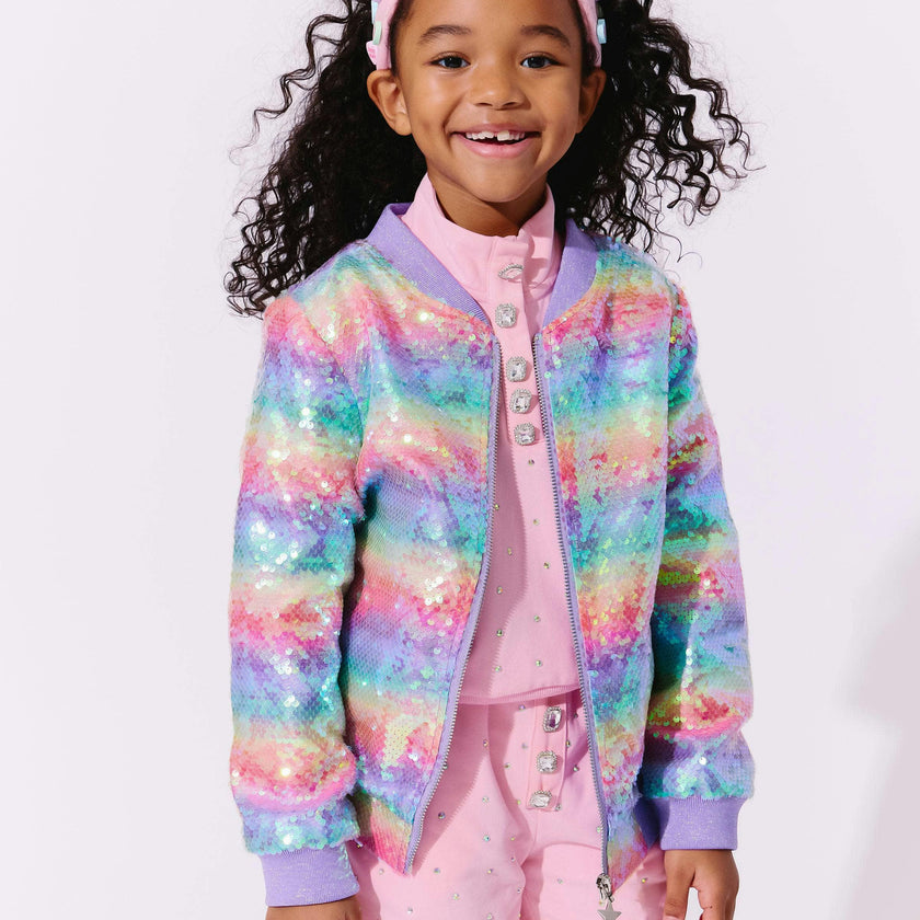 Rainbow Sequin Stripe Bomber