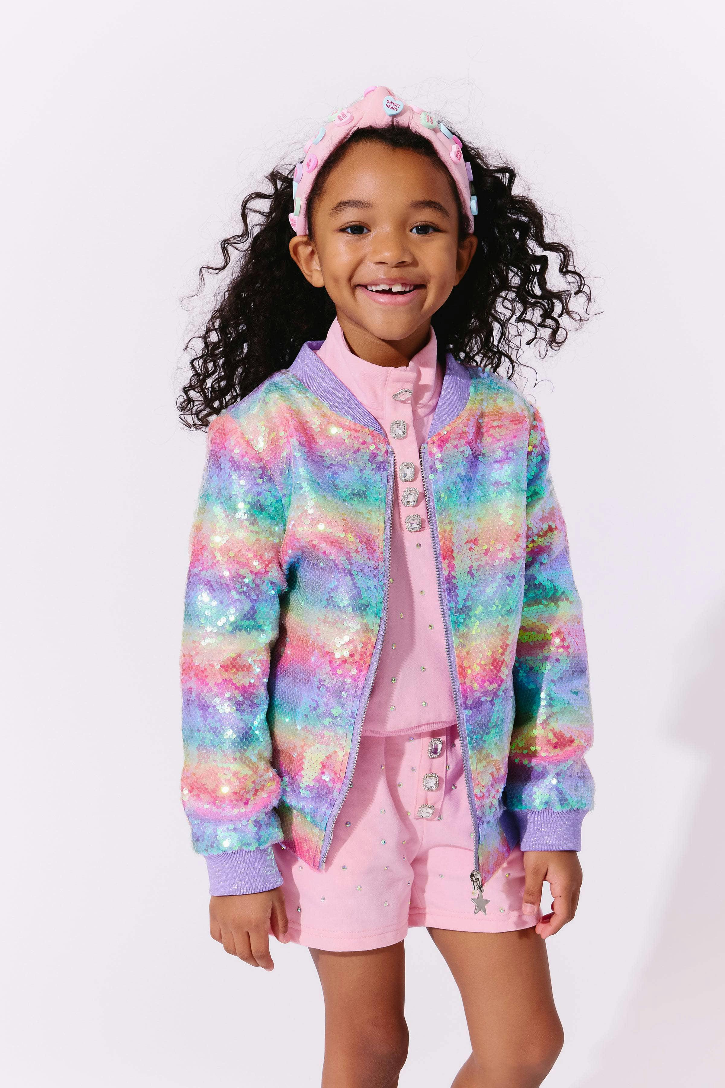Rainbow Sequin Stripe Bomber
