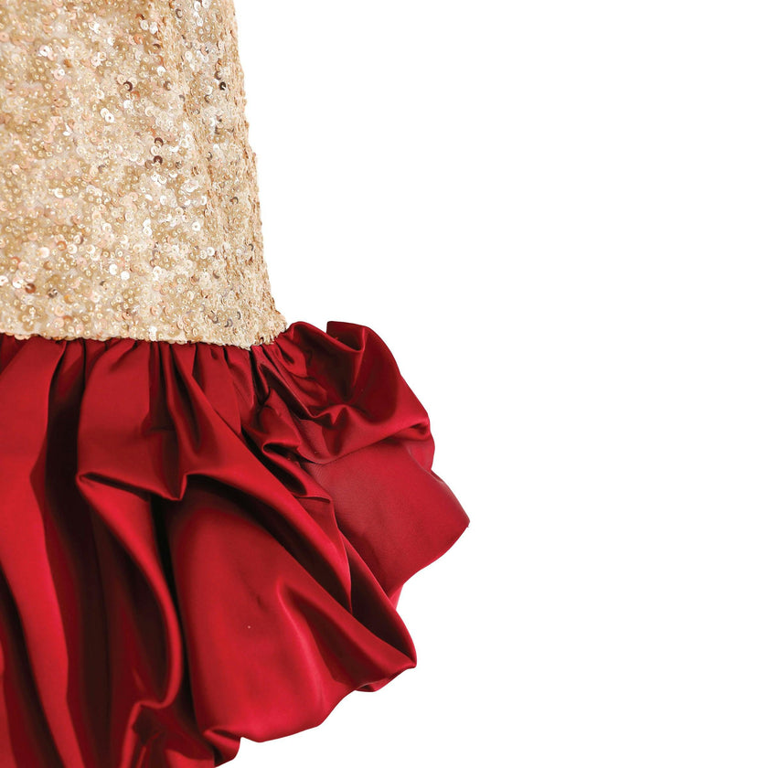 Crimson Ruffles & Golden Gleam Dress