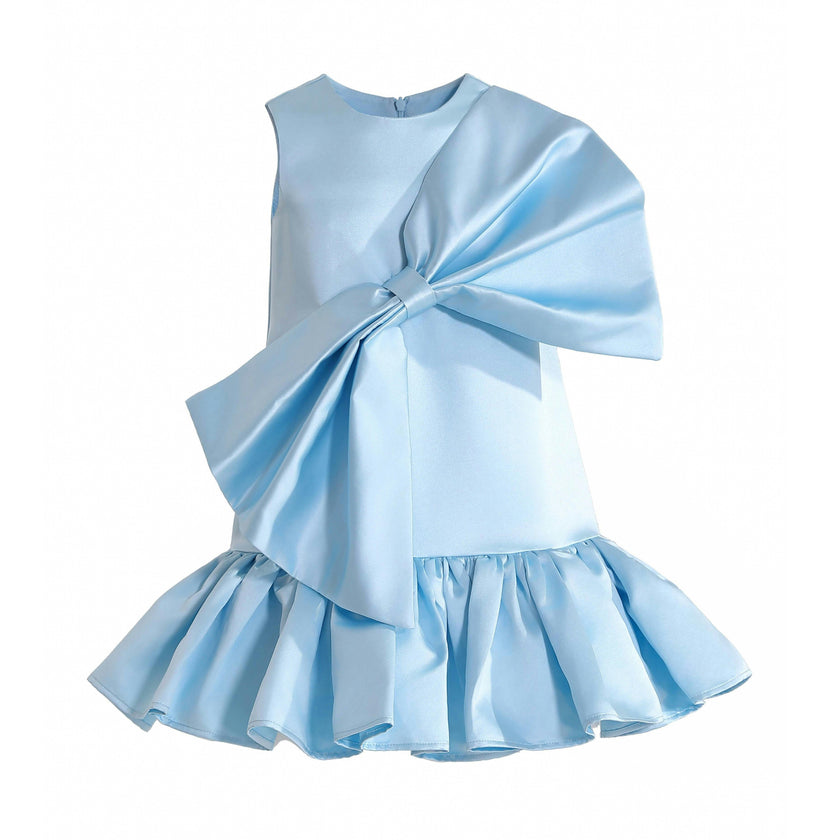 Blue Dahlielle Satin Bow Dress