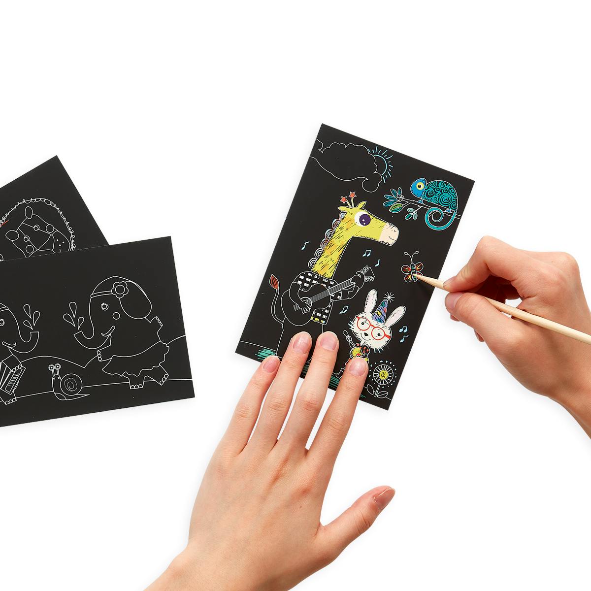 Scratch and Scribble Mini Scratch Art Kit - Safari Party - 6 Cards