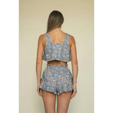 Women's Floral Print Square Neck Sleeveless Crop Top