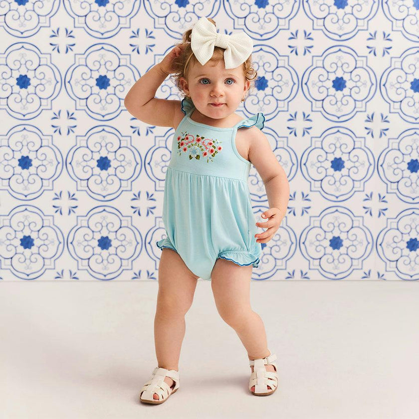 Blue Chiaro French Terry Scalloped Bubble Romper
