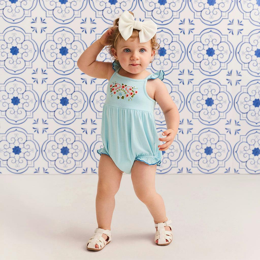Blue Chiaro French Terry Scalloped Bubble Romper
