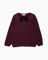 Velvet Big Bow Cardigan in Claret