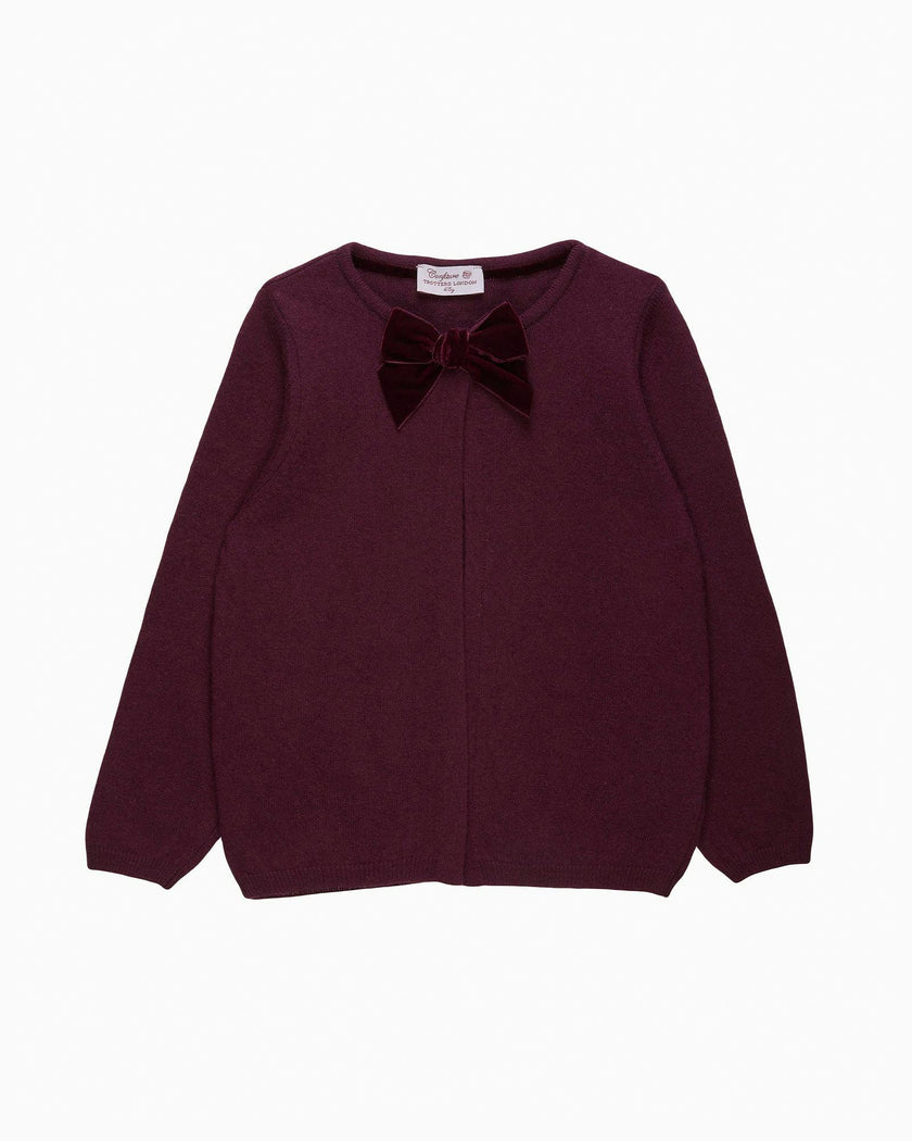 Velvet Big Bow Cardigan in Claret