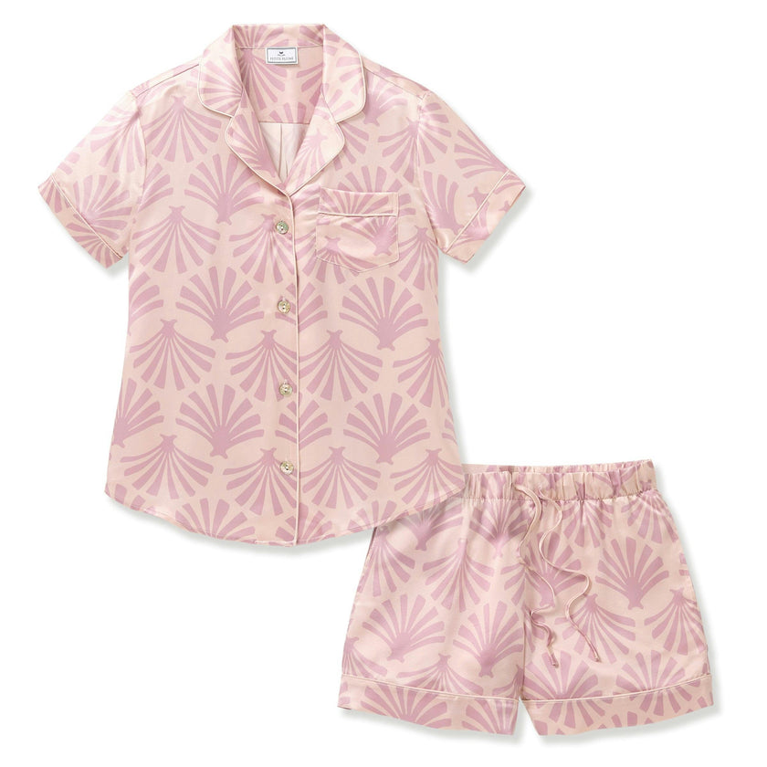 Women's Silk Short Sleeve Short Set in Blush Tide