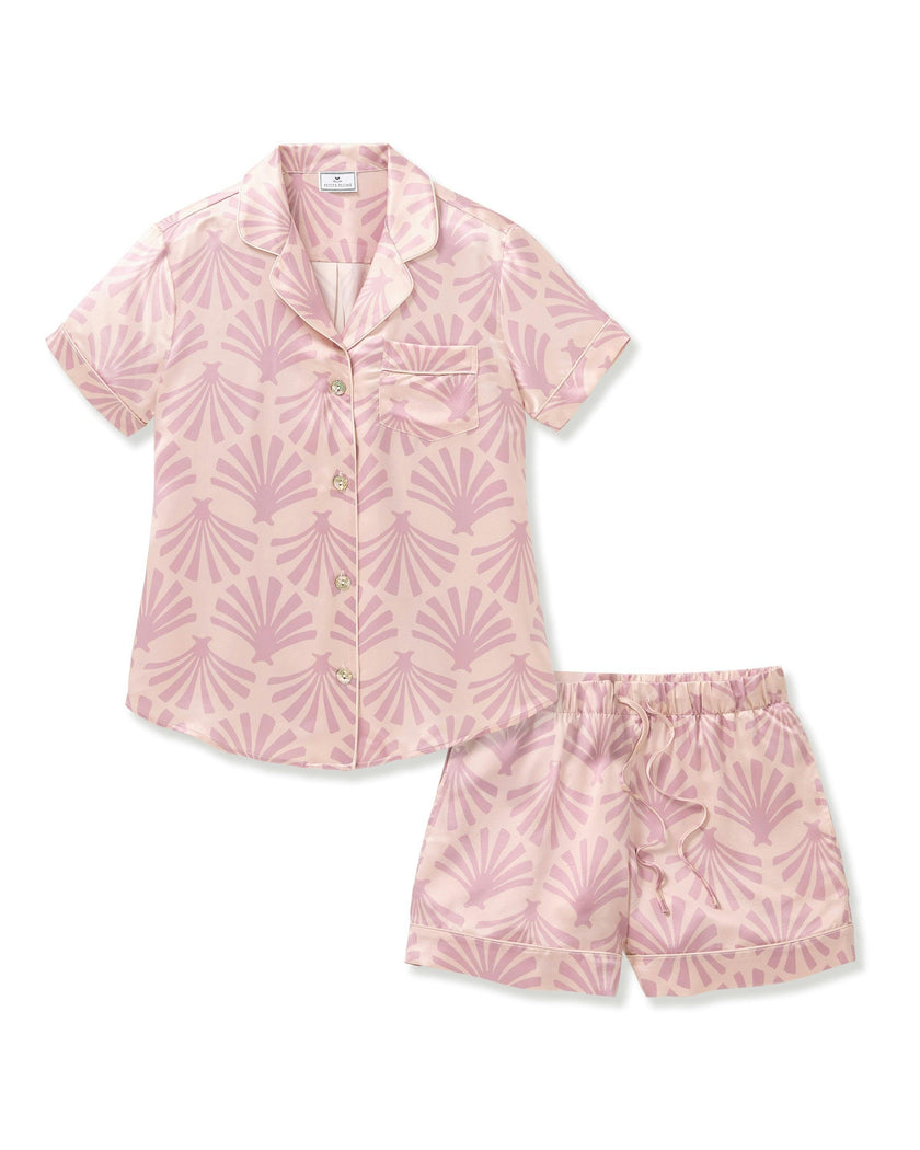 Women's Silk Short Sleeve Short Set in Blush Tide