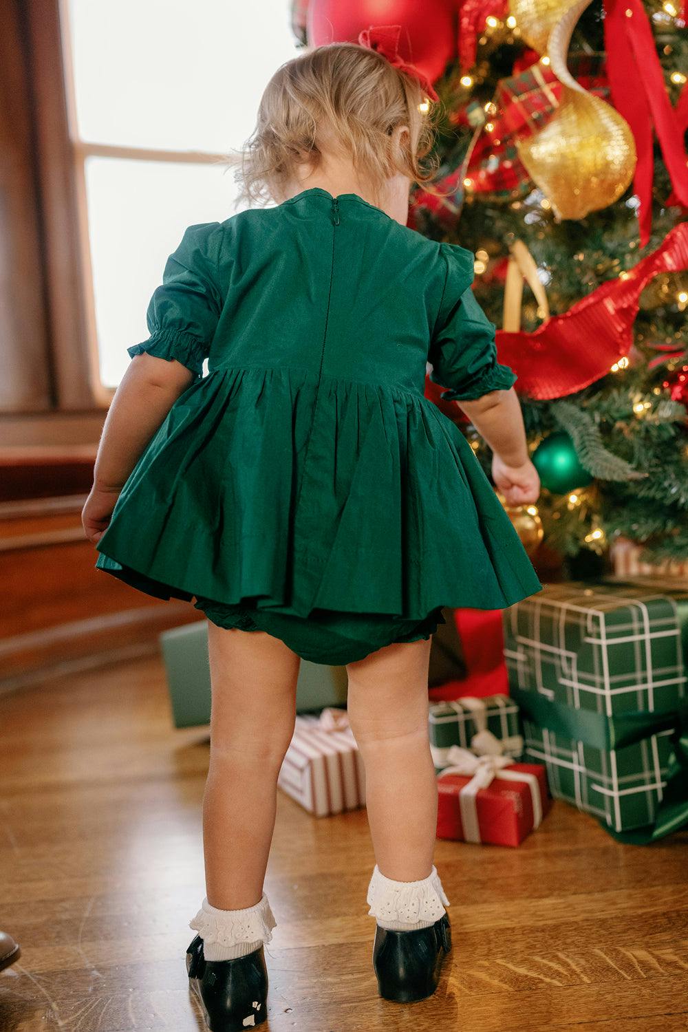 Baby Christmas Tree Dress Set in Emerald
