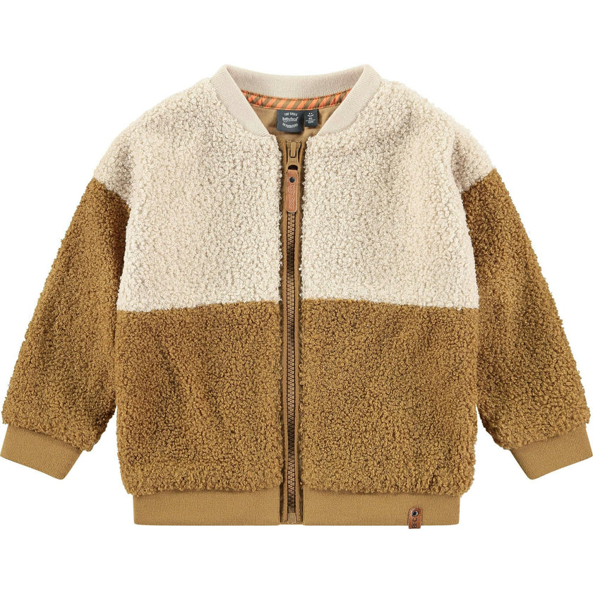Colorblock Fuzzy Zip Cardigan