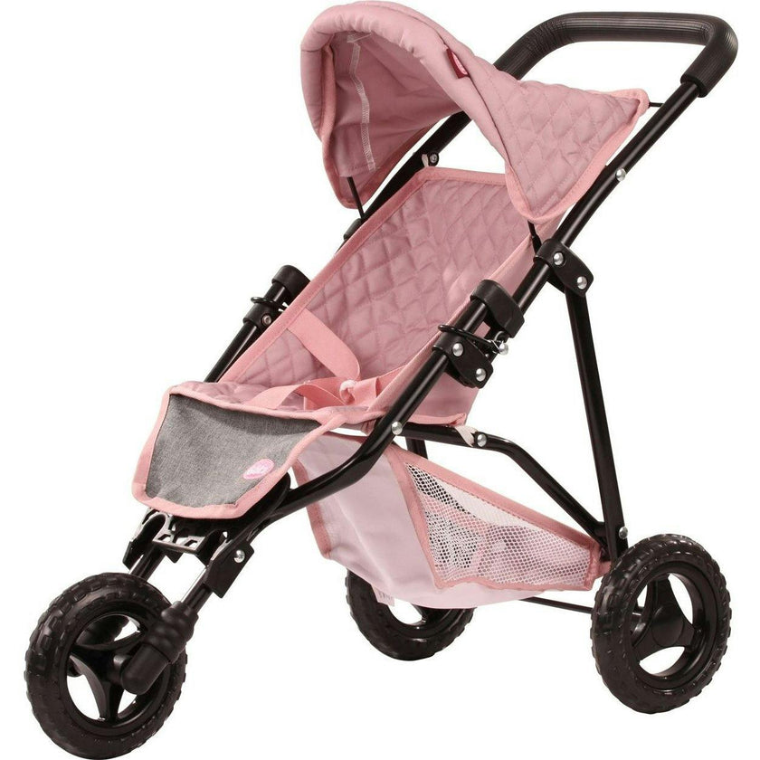 Gotz 3‑Wheel Doll Buggy “Soft Mood” – Compact Grey‑Pink Doll Stroller with Sunshade