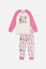 Organic Cotton Two Piece Pajama Set Pink Tree Print